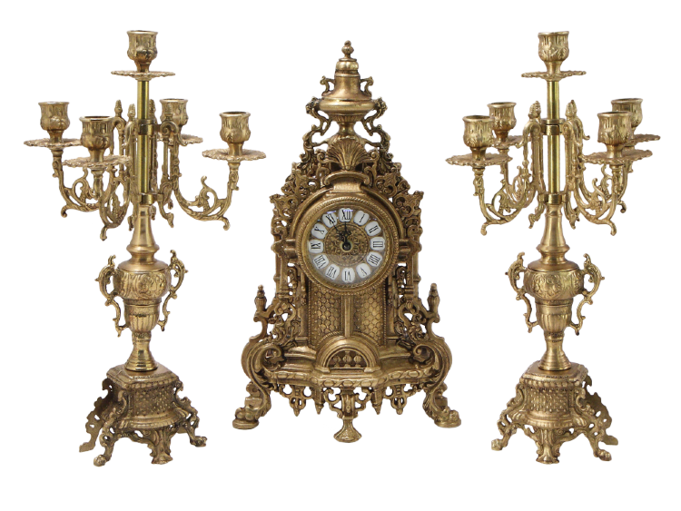 Часы каминные с канделябрами на 5 свечей БАРОККО OB-421-449-AG