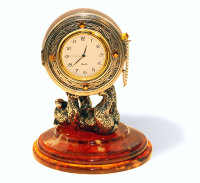 Часы (янтарь и бронза) настольные ЦИРКОВОЙ МЕДВЕДЬ LP-medv-11