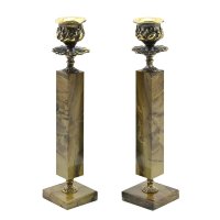 Пара подсвечников из бронзы и яшмы зеленой 037rk.3301858​
