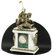Часы каминные из малахита и мрамора ГЕОРГИЙ ПОБЕДОНОСЕЦ AZRK-3200-531ct