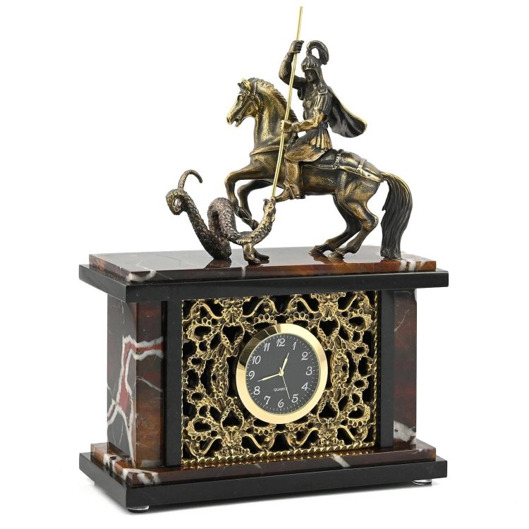 Часы каминные ГЕОРГИЙ ПОБЕДОНОСЕЦ из яшмы AZRK-3301-231