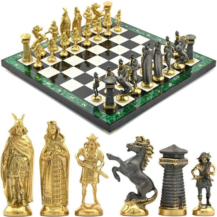 Шахматы подарочные из малахита и бронзы ВИКИНГИ 037rk.3202722