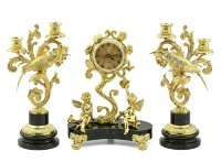 Часы каминные с канделябрами из змеевика КОЛИБРИ 037.rk7557/2