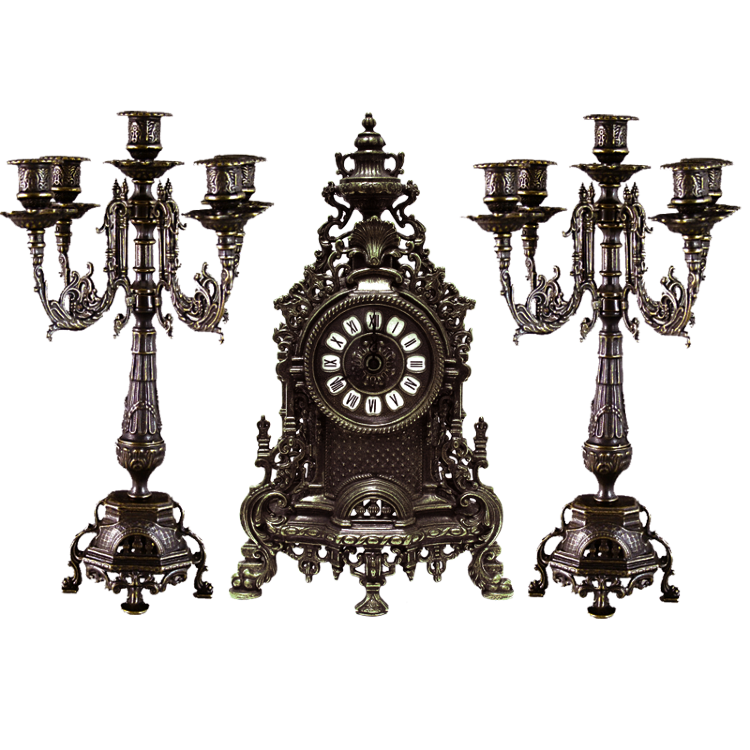 Часы каминные БАРОККО и 2 канделябра на 5 свечей, антик AL-82-103-C/01-ANT