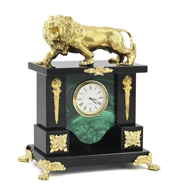 Часы каминные из бонзы и малахита ЛЕВ 037rk3200534