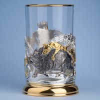 Подстаканник подарочный с позолотой ОХОТА НА КАБАНА С СОБАКАМИ 061.L1065/G