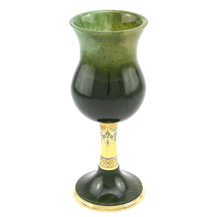 Бокал для вина из нефрита с позолотой и росписью AZRK-3330427