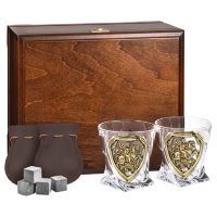 Набор из 2-х бокалов для виски ГЕОРГИЙ ПОБЕДОНОСЕЦ в деревянном футляре GP-13000679