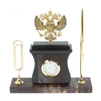 Часы настольные из яшмы ГЕРБ РФ с ручкой AZY-128275